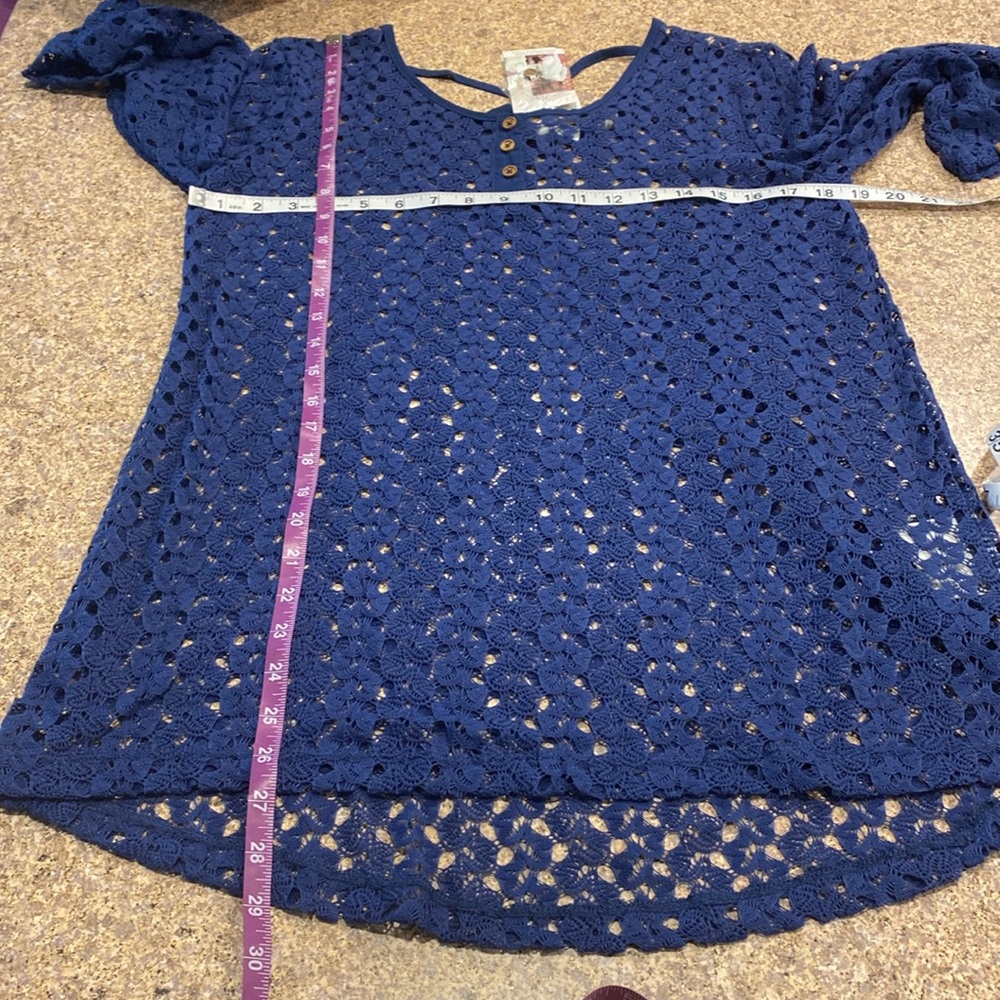 NWT Simply Noelle Open Weave Cross Back Top Blue S/M 8-10 - Picture 8 of 15